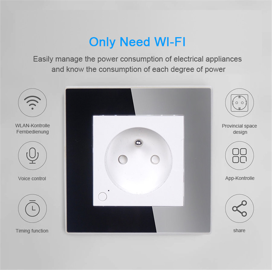 WiFi Smart լցված պատի վարդակից էներգիայի մոնիտորինգով4